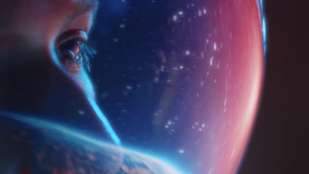 Apropierea Extremă Laterală Culorilor Vii Ale Spațiului Reflectate Astronauți Casca — Videoclip de stoc