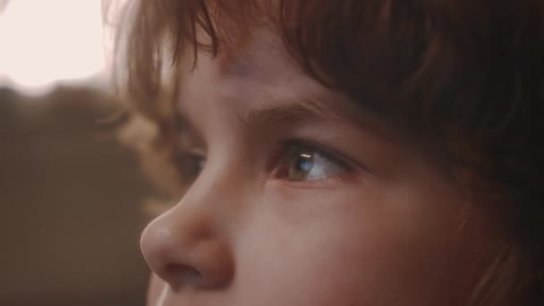 Side Closeup Ekstrim Mata Anak Muda Kaukasia Sungguh Sungguh Melihat — Stok Video