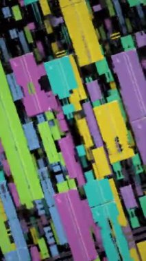 Renkli ses parçalarının parçalarının dikey CGI görüntüleri ya da yakınlaşan ve dönen ses dalgaları siyah üç boyutlu uzayda. Giriş dizisi, şablon, kopyalama alanı, başlık