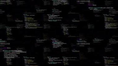 Kırıntıların CGI görüntüleri, çalışan bilgisayar kodlarının parçaları siyah arkaplan üzerinde üç boyutlu uzayda ilerliyorlar. Şablon, kopyalama alanı ve başlık kadar uygun