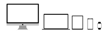 Modern bilgisayar monitörü, dizüstü bilgisayar, tablet, telefon ve saat