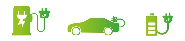 Elektroauto Mit Plug Symbol Elektroauto Green Hybrid Fahrzeuge Ladepunktlogo Umweltfreundliches — Stockvektor