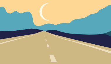 Dağlı ve yol posterli vektör estetik manzara.