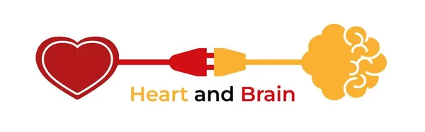 Cerebro Corazón Conectados Con Cable Ilustración Vectorial — Archivo Imágenes Vectoriales