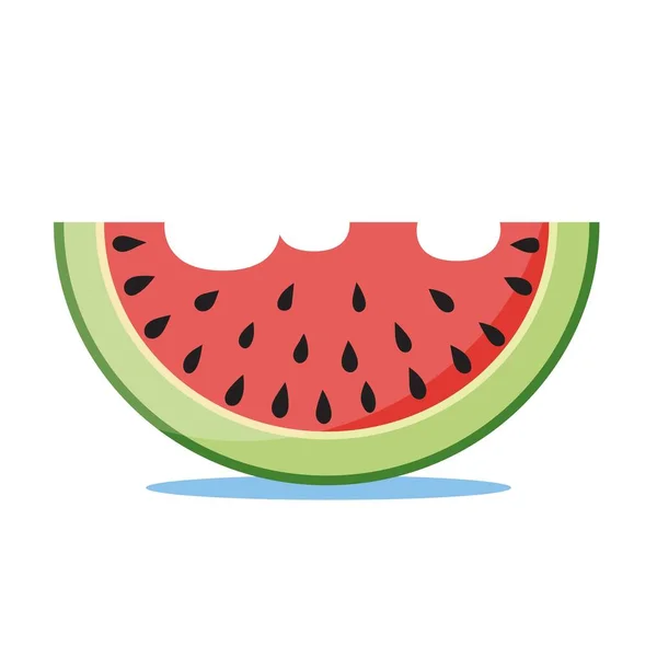 Sommer Wassermelonenscheibe Mit Abgebissenem Biss Flache Vektordarstellung Isoliert Auf Weißem — Stockvektor