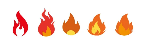Foc Roșu Flăcări Set Pictogramă Logo Design Foc Ilustrație Vectorială — Vector de stoc