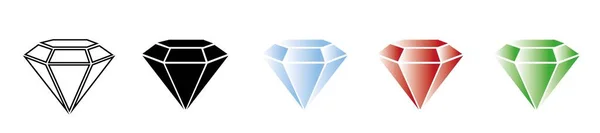 ダイヤモンドセットのアイコンがフラット 宝石のロゴ孤立イラスト 白い背景にクリスタル ヴィンテージベクトル — ストックベクタ