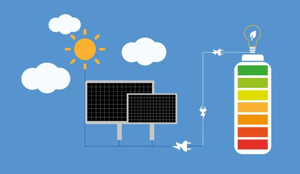 Energiekonzept Hintergrund Mit Solarmodul Glühbirne Vektor Illustration — Stockvektor
