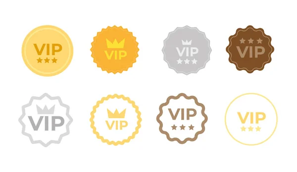 stock vector Set VIP badges in gold, silver and bronze color. Round label with three vip level. Modern vector illustration