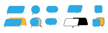 Sohbet Mesajı Bubbles Vektör Simgesi seti. İletişim simgeleri. Konuşma balonu, diyalog. Web simgesi seti. Çevrimiçi iletişim. Konuşma, SMS, Bildirim, Grup Sohbeti. Farklı biçimlerde sohbet simgeleri 