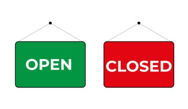 Açık ve kapalı tabela seti. Vektör illüstrasyonu