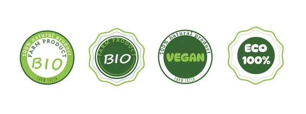 Set Natural Organic Product Labels Fresh Farm Food Badges — Stockvektor