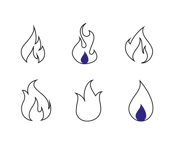 Eld Ikon Samling Eld Låga Symbol Bonfire Siluett Logotyp Flames — Stock vektor