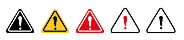 注意警報セット 危険標識収集 注意ベクトルアイコン 赤と黒の致命的なエラーメッセージ要素 警告注意アイコンの感嘆符 — ストックベクタ