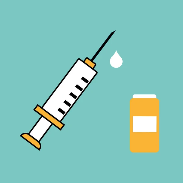 Covid Virüsünden Aşıyla Ikon Şırınga Şişe — Stok Vektör