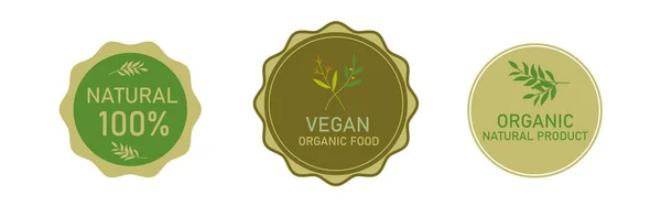 Etiquetas Ecológicas Alimentos Orgánicos Vector Verde Mano Abstracta Dibujado Fondo — Vector de stock