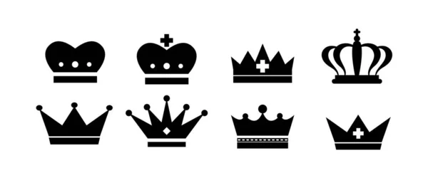 Crown Vektör Koleksiyonu Siyah Taç Ikonu Hazır Kral Amblemi Kraliyet — Stok Vektör