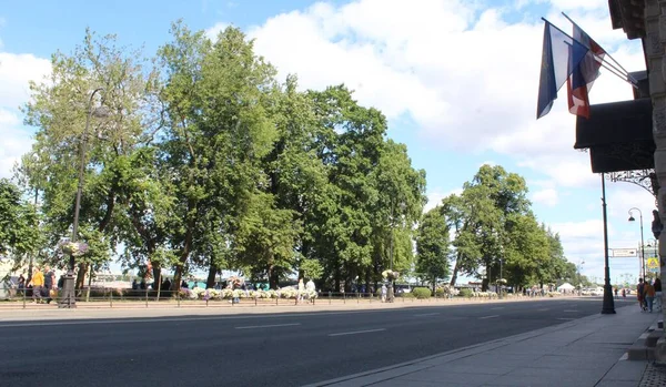 Beide Straßenseiten Sind Mit Straßenbäumen Bepflanzt — Stockfoto
