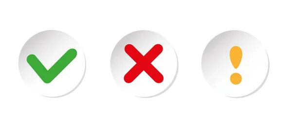 Conjunto Iconos Cruz Blanca Marca Verificación Botones Redondos Planos Vector — Vector de stock