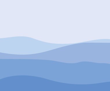 Mavi dağların arkasındaki yoğun siste dağların soyut vektör görüntüsü. 