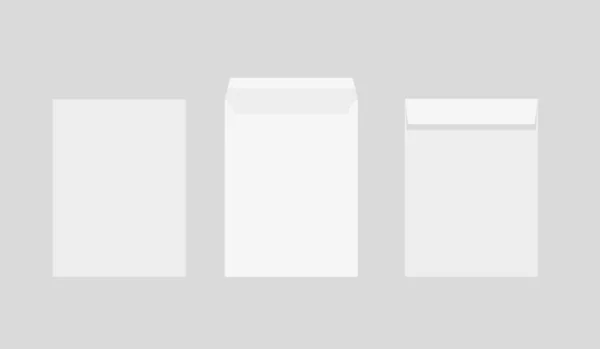 Vecteur Réaliste Blanc Blanc Lettre Papier Enveloppe Vue Face Modèle — Image vectorielle