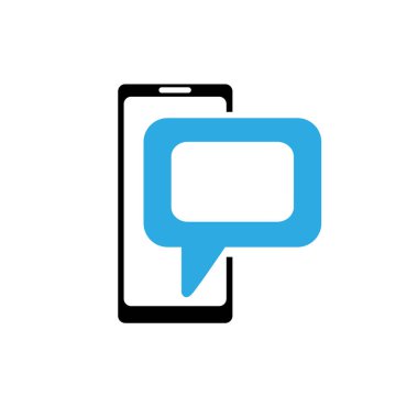 Mesaj vektör simgesi olan akıllı telefon. Web tasarımı için grafiksel sembol, logo. Beyaz arkaplanda izole tabela.