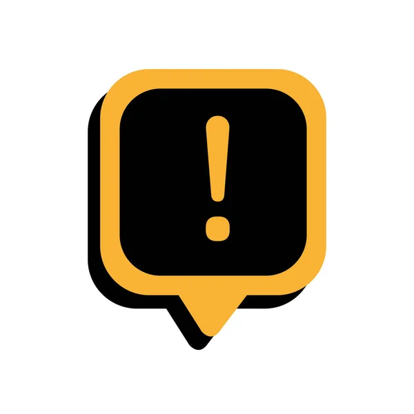 黄色の吹き出しアイコンで黒のハザード警告注意記号または感嘆記号ベクトルイラスト白の背景のフラットスタイル — ストックベクタ