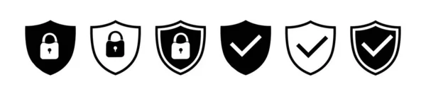 Set Security Shield Icons Security Shields Logotypes Check Mark Padlock — Stock Vector