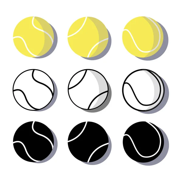 Ensemble Boules Tennis Jaune Vert Noir Sur Fond Blanc Conception — Image vectorielle