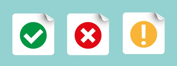 Conjunto Cruz Blanca Iconos Marca Verificación Botones Cuadrados Planos Vector — Vector de stock
