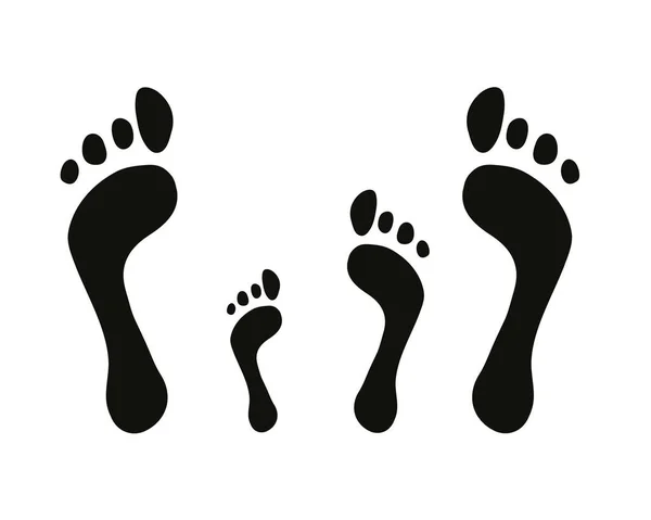Family Footprint Foot Imprint Man Woman Child Vector Silhouette White — Stock Vector