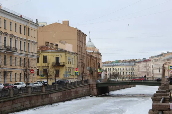 Inpoldering Van Moyka Rivier Bevroren Sint Petersburg Rusland — Stockfoto