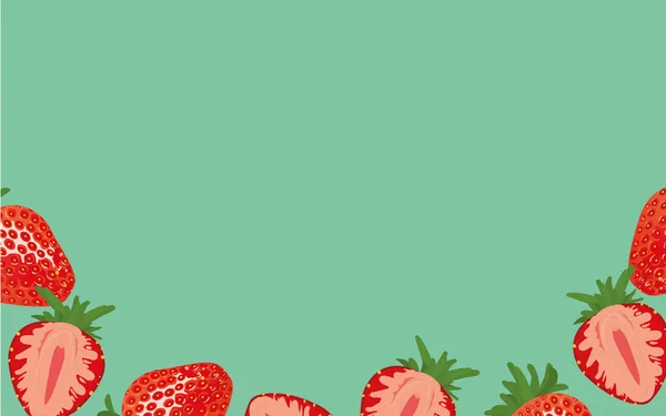 Illustration Mit Frischen Erdbeeren Auf Grünem Hintergrund Designvorlage Mit Handgezeichneten — Stockvektor