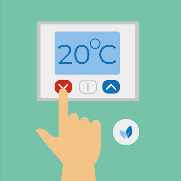 Ηλεκτρονικός Θερμοστάτης Οθόνη Για Θέρμανση Δαπέδου Χέρι Του Ατόμου Πιέζει — Διανυσματικό Αρχείο