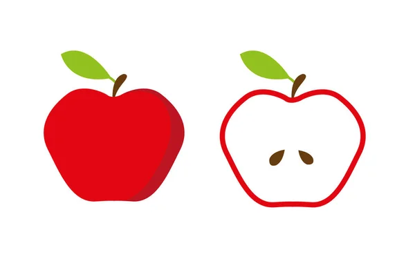 Roter Apfel Ganze Und Geschnittene Früchte Vektorillustration — Stockvektor