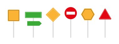 Boş trafik işareti seti, boş sokak işaretleri, beyaz arkaplanda izole edilmiş renkli, vektör illüstrasyonu.