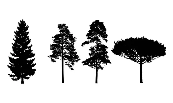 Zestaw Drzewek Wektor Czarnej Sylwetki Białym Tle Symbol Wektora Drzewa — Wektor stockowy
