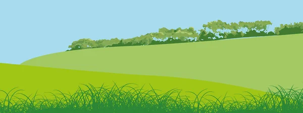 Colline Rurali Paesaggio Vettoriale Sfondo Bianco Erba Pascolo Mucche Prati — Vettoriale Stock