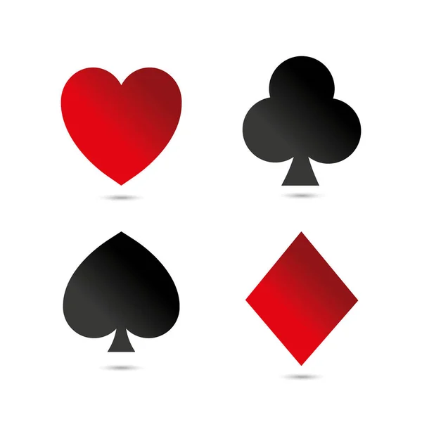Kartenspiel Mit Schatten Vektorabbildung Rote Und Schwarze Symbole Isoliert Auf — Stockvektor