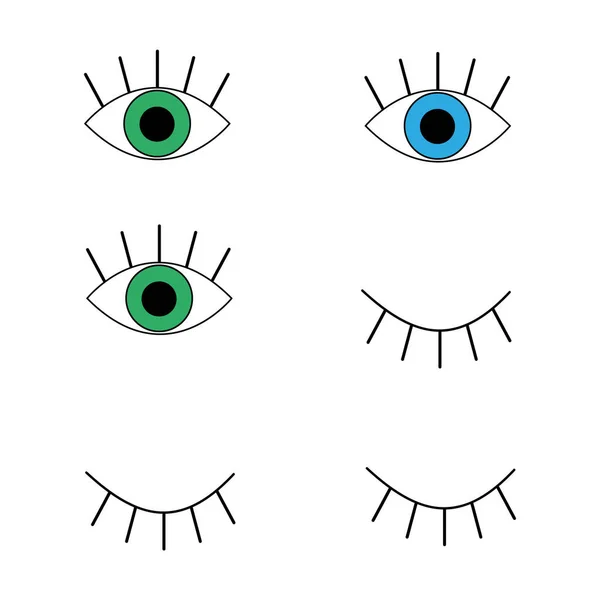 Açık Göz Kırpan Kapalı Gözlerle Özet Set — Stok Vektör
