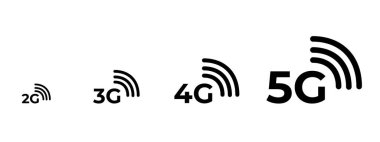 5g, 4g, 3g, 2 g vektör simge kümesi üzerinde arka plan - izole yeni mobil iletişim teknolojisi ve akıllı telefon ağ kutsal kişilerin resmi web sitesi, Kullanıcı arabirimi, mobil uygulaması için banner. 10 eps