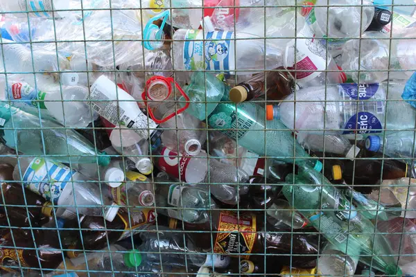 stock image Urn in the city for collecting plastic bottles for recycling