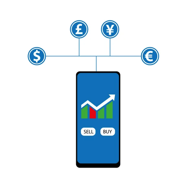 Börse App Auf Smartphone Und Brieftasche Mit Währungen — Stockvektor