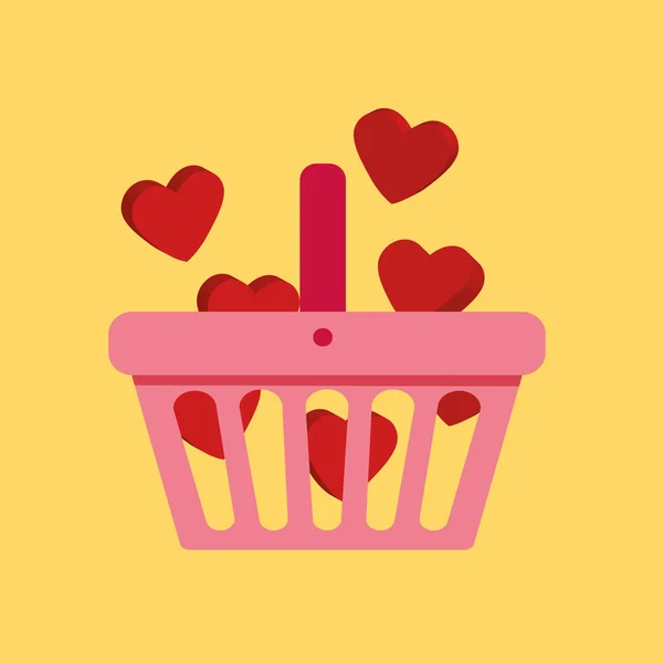 Pink Shopping Basket Filled Hearts Likes Online Shopping Marketing Concept — Stock Vector