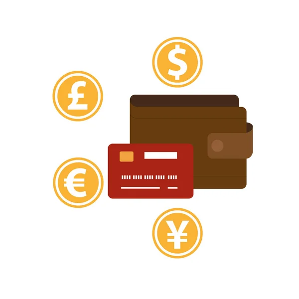 Internationale Währungen Und Brieftasche Mit Kreditkarte Wechselstube Und Zahlungskonzept — Stockvektor