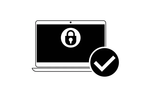Κέντρο Ασφαλείας Επίπεδη Απεικόνιση Κλείδωμα Αλυσίδα Γύρω Από Laptop — Διανυσματικό Αρχείο