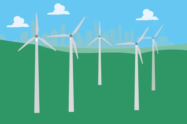 風力発電所と工場 風力タービン グリーンエネルギー産業の概念 フラットスタイルのベクトルイラスト 風力発電所の背景 再生可能エネルギーベクトル設計 — ストックベクタ