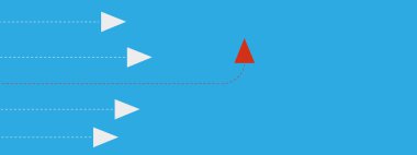 Kırmızı uçak yönünü ve beyaz olanlar değiştirme. Yeni fikir, değişiklik, eğilim, cesaret, yaratıcı çözüm, yenilik ve benzersiz bir şekilde kavramı.