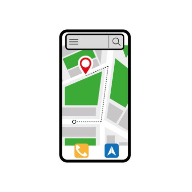 GPS navigasyon haritası, akıllı telefon haritası uygulaması ve ekranda kırmızı nokta, uygulama haritası navigasyonu, çevrimiçi haritalarda izole edilmiş