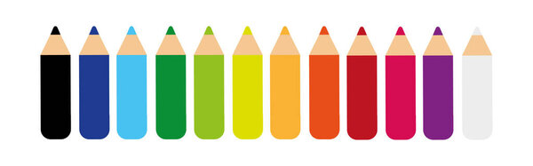 Crayons, small collection of loosely arranged colored pencils, vector isolated on white background.